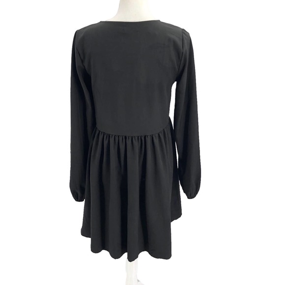 Boohoo NEW Womens Size 4 Long Sleeve Smock Flowy Dress in Black Button Through - Picture 2 of 10
